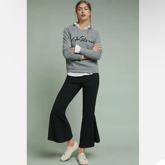 Anthropologie Greylin Women’s Leni Black NWT Flared Bell Crop Black Trousers - Picture 1 of 10